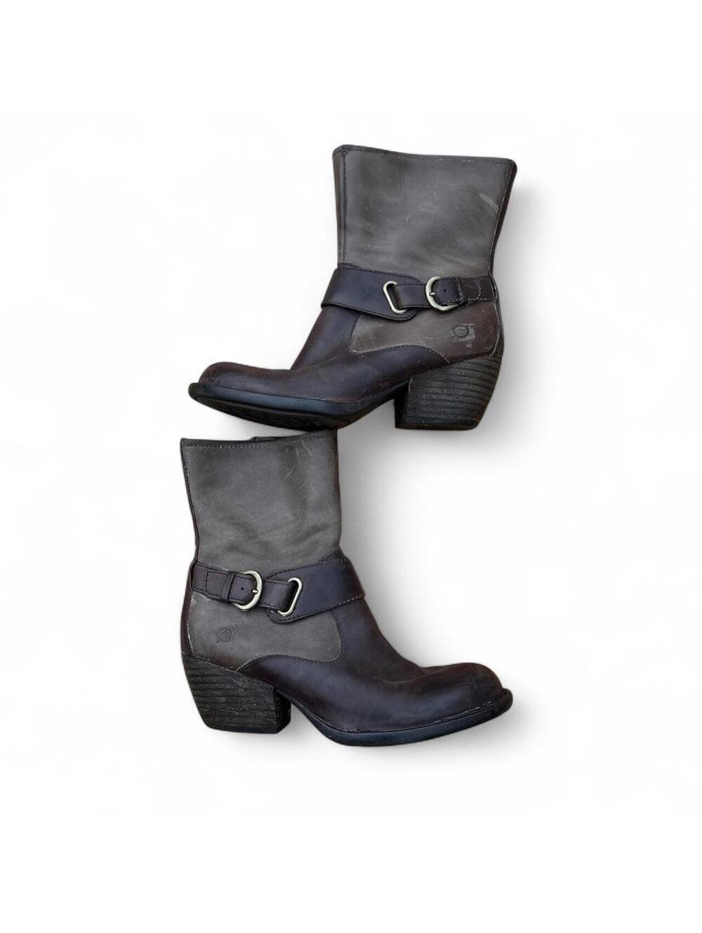 Born Brown leather biker boots with buckle detail women’s 7#biker #leather